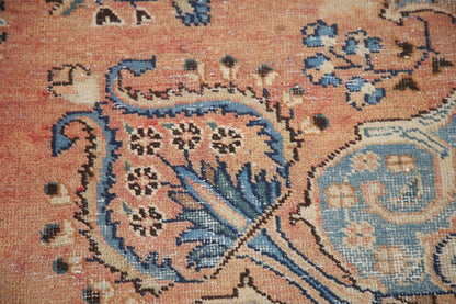 Peach and Navy Antique Floral Medallion Heriz Persian Traditional 8x10 Hand Knotted Wool Area Rug