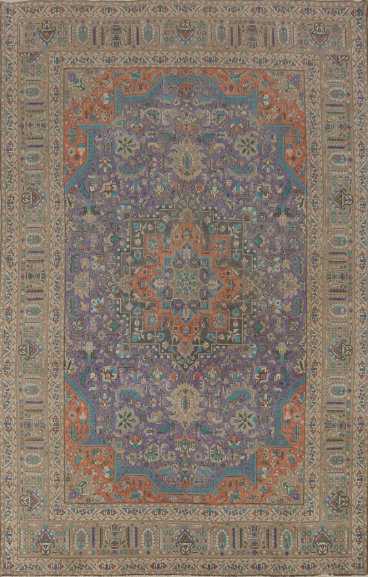 Unique Mauve Purple and Rust 8x10 Hand Knotted Heriz Serapi Geometric Medallion Wool Area Rug