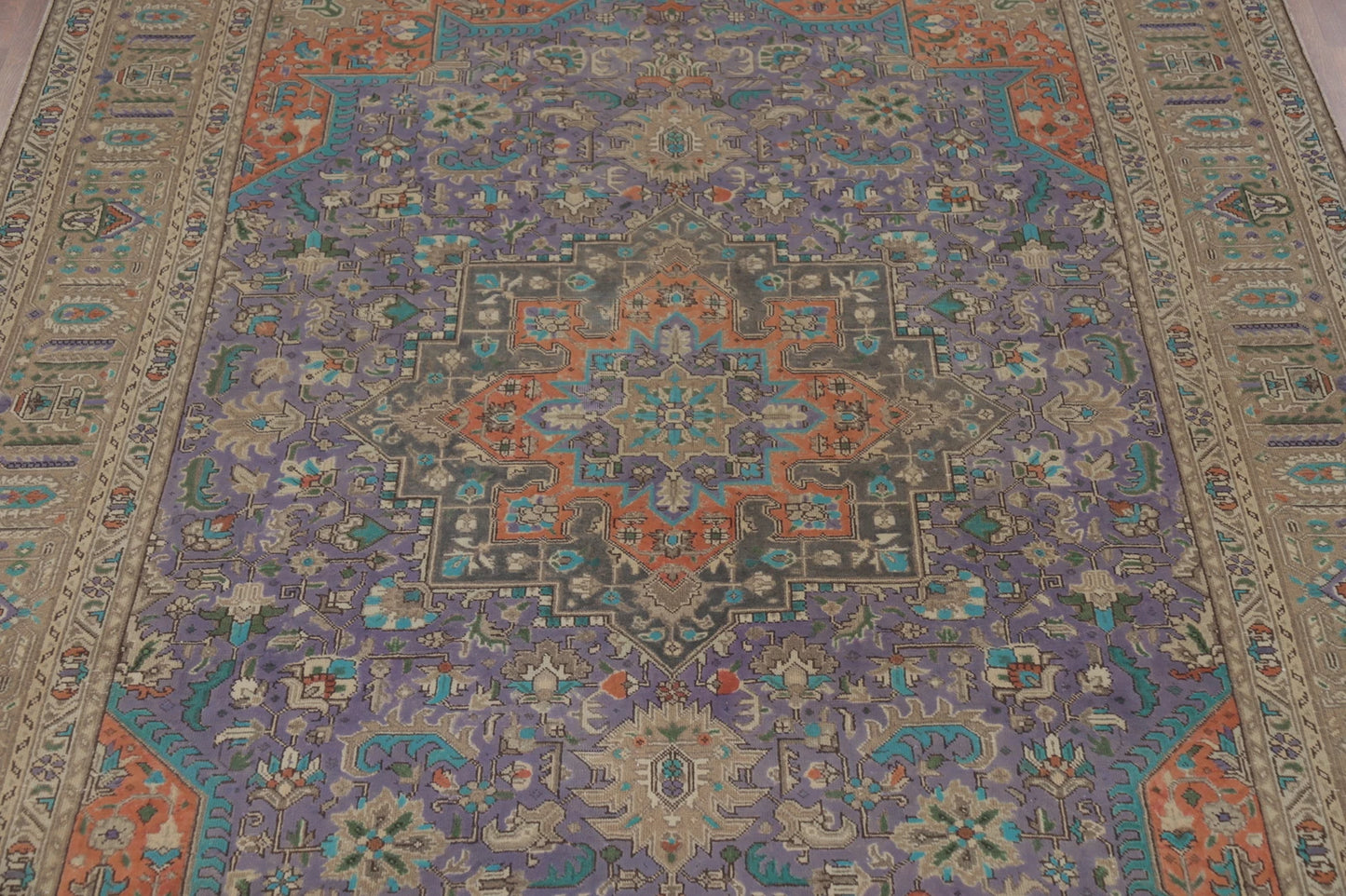 Unique Mauve Purple and Rust 8x10 Hand Knotted Heriz Serapi Geometric Medallion Wool Area Rug