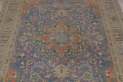 Unique Mauve Purple and Rust 8x10 Hand Knotted Heriz Serapi Geometric Medallion Wool Area Rug