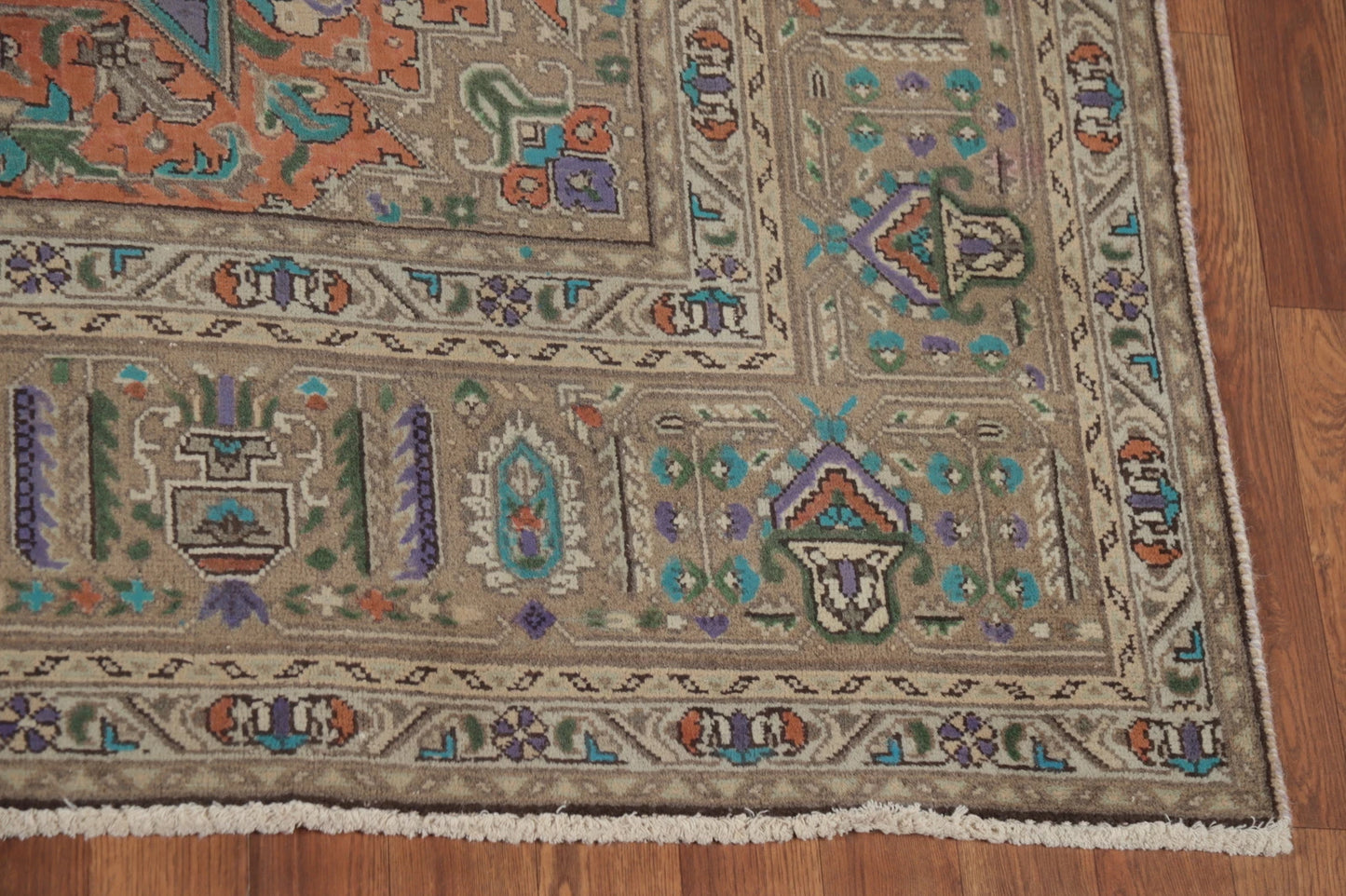 Unique Mauve Purple and Rust 8x10 Hand Knotted Heriz Serapi Geometric Medallion Wool Area Rug