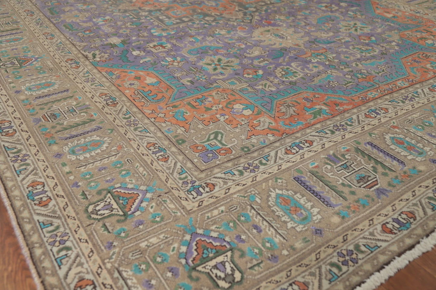 Unique Mauve Purple and Rust 8x10 Hand Knotted Heriz Serapi Geometric Medallion Wool Area Rug