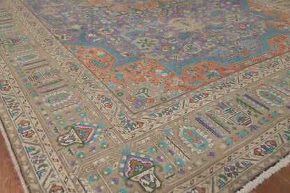 Unique Mauve Purple and Rust 8x10 Hand Knotted Heriz Serapi Geometric Medallion Wool Area Rug