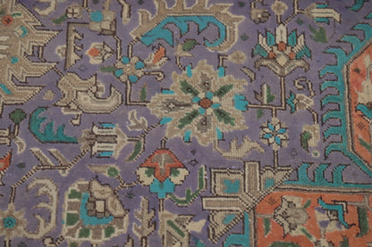 Unique Mauve Purple and Rust 8x10 Hand Knotted Heriz Serapi Geometric Medallion Wool Area Rug