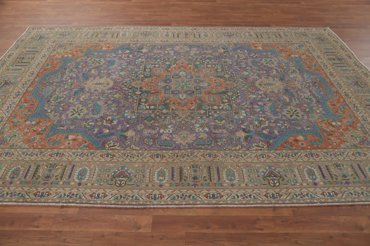 Unique Mauve Purple and Rust 8x10 Hand Knotted Heriz Serapi Geometric Medallion Wool Area Rug