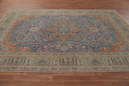 Unique Mauve Purple and Rust 8x10 Hand Knotted Heriz Serapi Geometric Medallion Wool Area Rug