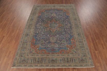 Unique Mauve Purple and Rust 8x10 Hand Knotted Heriz Serapi Geometric Medallion Wool Area Rug