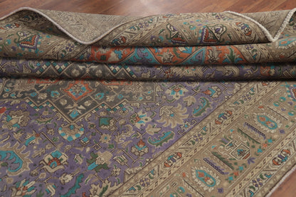 Unique Mauve Purple and Rust 8x10 Hand Knotted Heriz Serapi Geometric Medallion Wool Area Rug