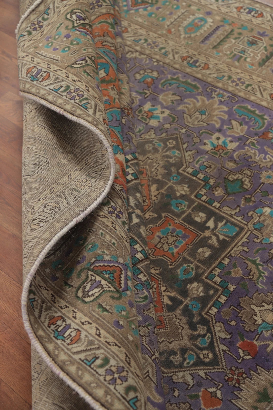 Unique Mauve Purple and Rust 8x10 Hand Knotted Heriz Serapi Geometric Medallion Wool Area Rug