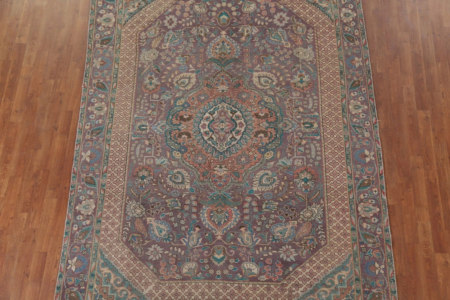 Dusty Mauve and Teal Intricate Floral Medallion Heriz Serapi Traditional 8x10 Hand Knotted Wool Area Rug