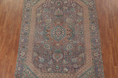 Dusty Mauve and Teal Intricate Floral Medallion Heriz Serapi Traditional 8x10 Hand Knotted Wool Area Rug