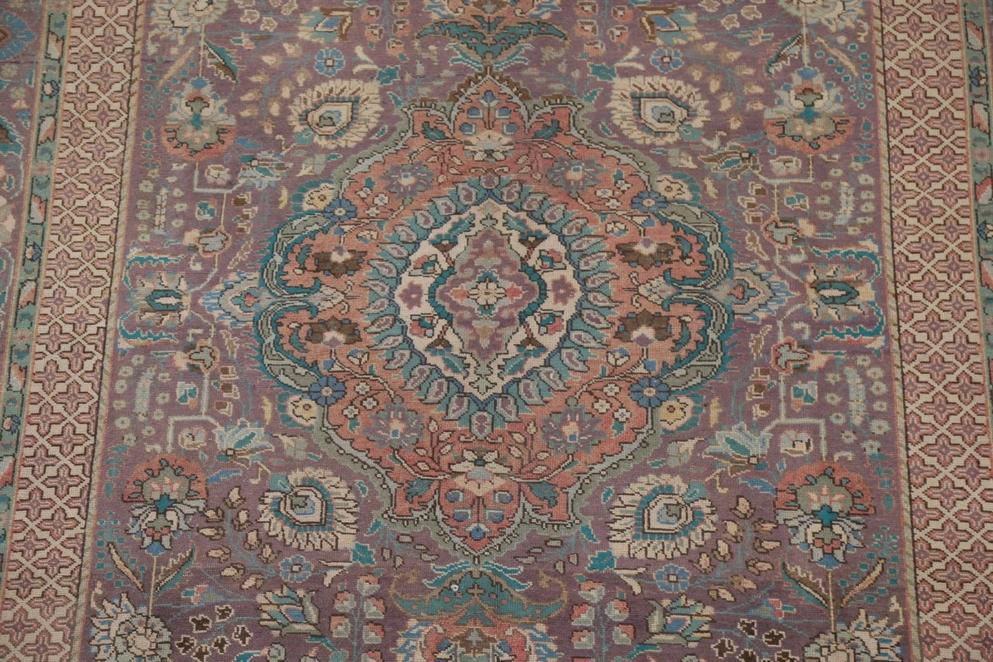 Dusty Mauve and Teal Intricate Floral Medallion Heriz Serapi Traditional 8x10 Hand Knotted Wool Area Rug