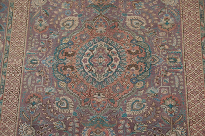 Dusty Mauve and Teal Intricate Floral Medallion Heriz Serapi Traditional 8x10 Hand Knotted Wool Area Rug