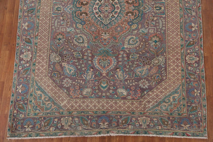 Dusty Mauve and Teal Intricate Floral Medallion Heriz Serapi Traditional 8x10 Hand Knotted Wool Area Rug