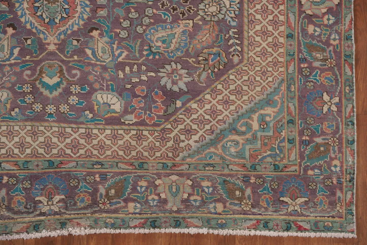 Dusty Mauve and Teal Intricate Floral Medallion Heriz Serapi Traditional 8x10 Hand Knotted Wool Area Rug