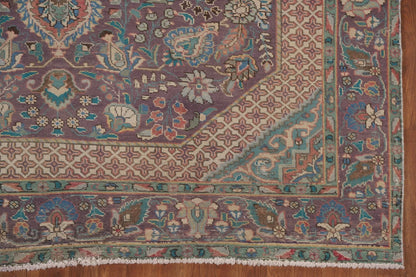 Dusty Mauve and Teal Intricate Floral Medallion Heriz Serapi Traditional 8x10 Hand Knotted Wool Area Rug