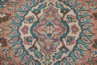 Dusty Mauve and Teal Intricate Floral Medallion Heriz Serapi Traditional 8x10 Hand Knotted Wool Area Rug