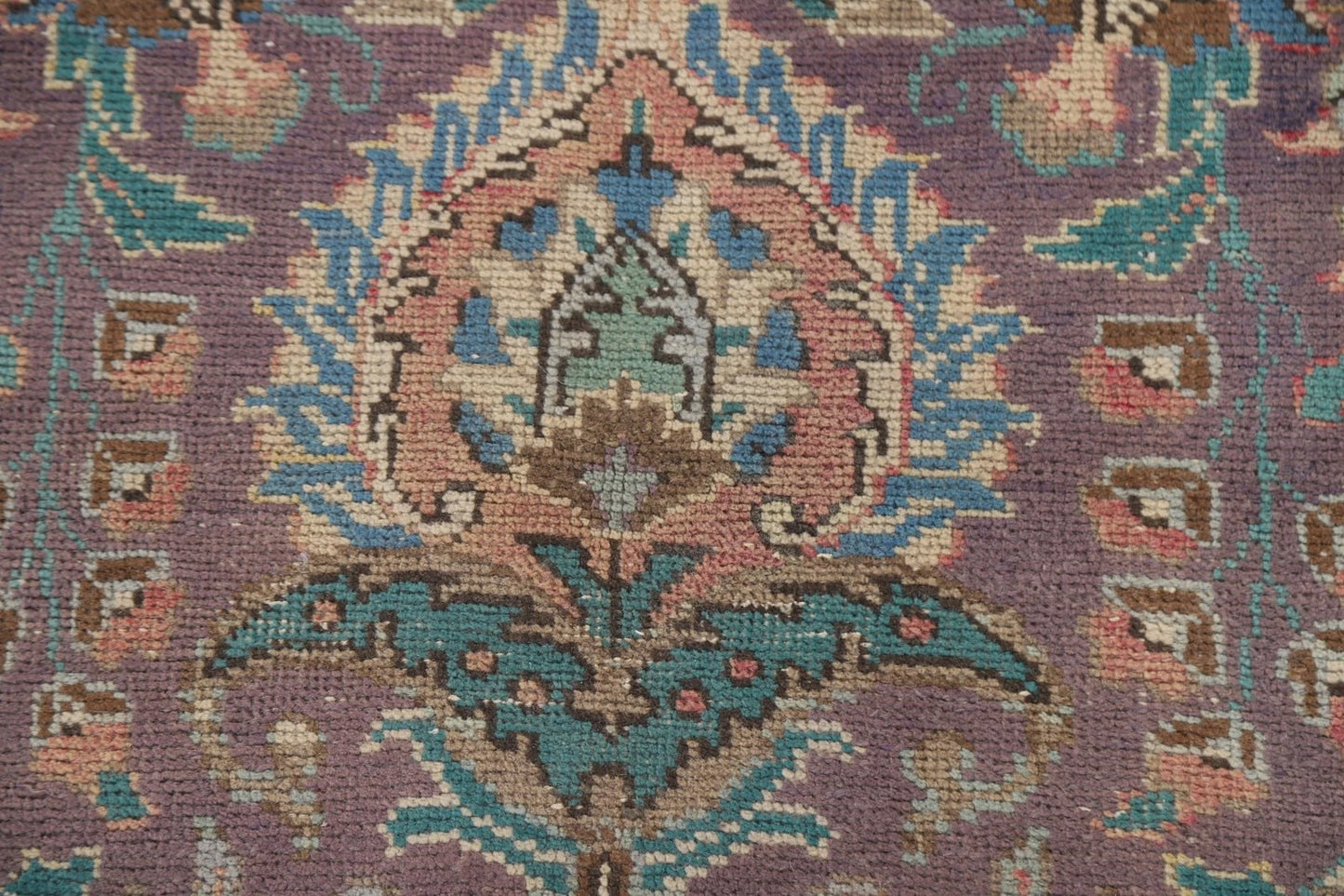 Dusty Mauve and Teal Intricate Floral Medallion Heriz Serapi Traditional 8x10 Hand Knotted Wool Area Rug