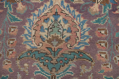 Dusty Mauve and Teal Intricate Floral Medallion Heriz Serapi Traditional 8x10 Hand Knotted Wool Area Rug