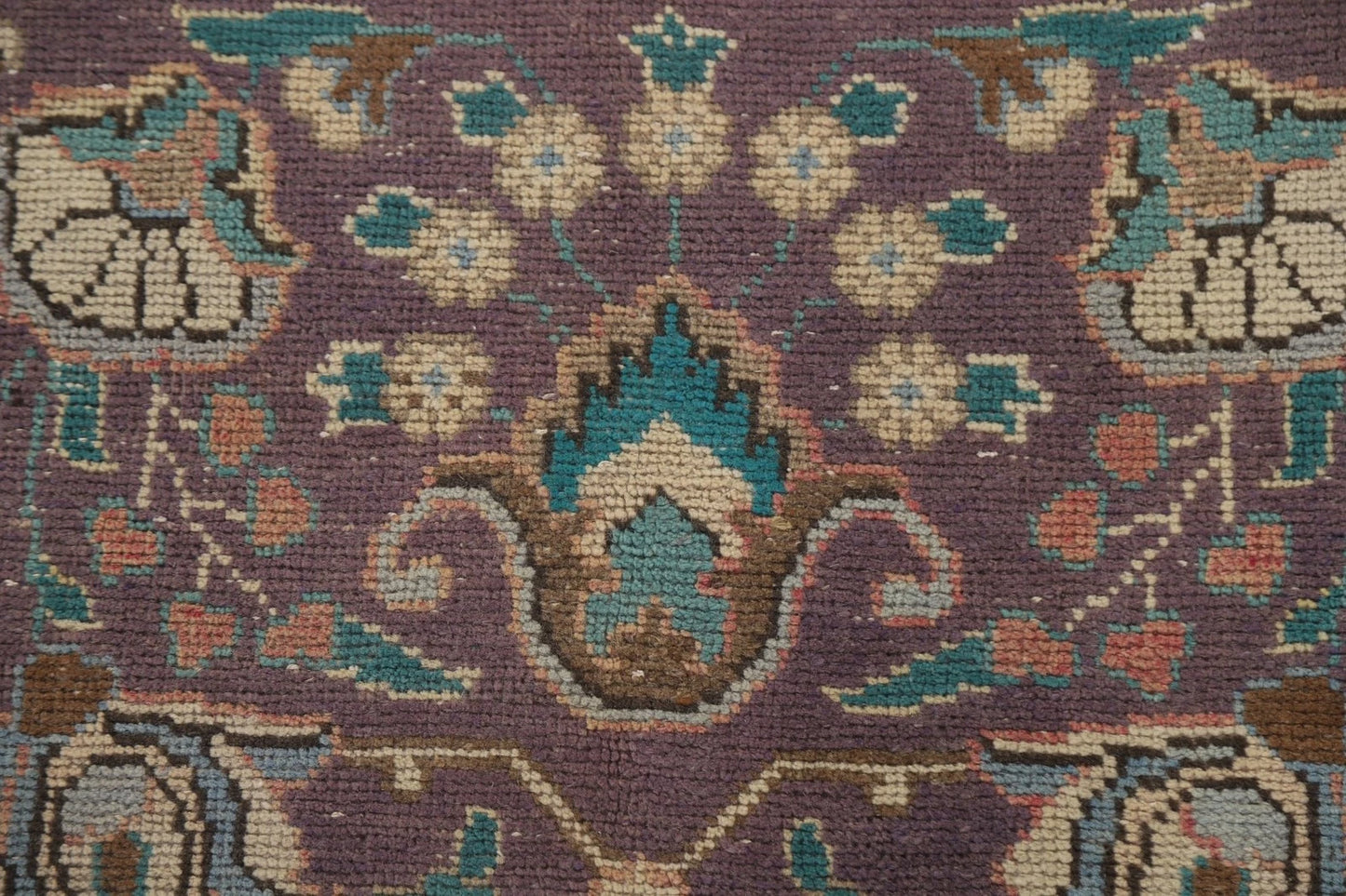 Dusty Mauve and Teal Intricate Floral Medallion Heriz Serapi Traditional 8x10 Hand Knotted Wool Area Rug