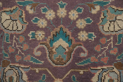 Dusty Mauve and Teal Intricate Floral Medallion Heriz Serapi Traditional 8x10 Hand Knotted Wool Area Rug