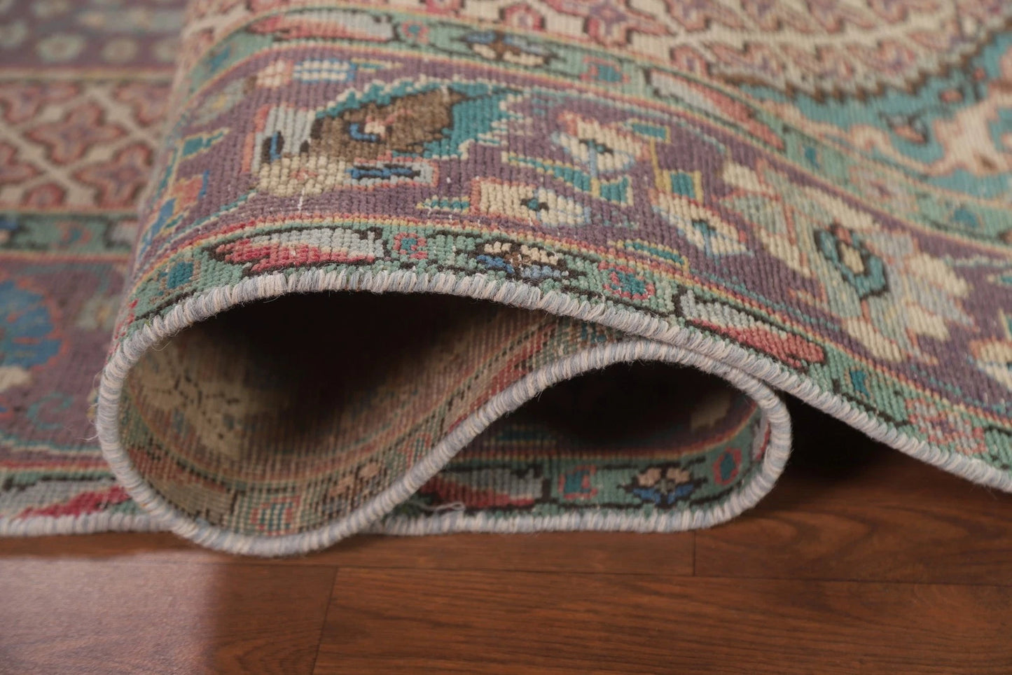 Dusty Mauve and Teal Intricate Floral Medallion Heriz Serapi Traditional 8x10 Hand Knotted Wool Area Rug