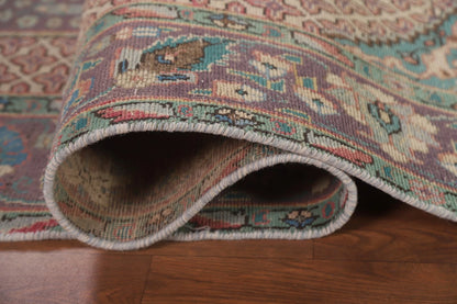 Dusty Mauve and Teal Intricate Floral Medallion Heriz Serapi Traditional 8x10 Hand Knotted Wool Area Rug