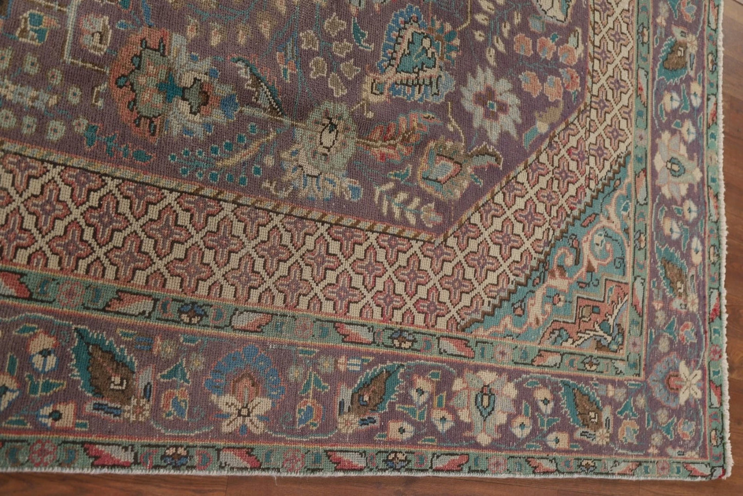 Dusty Mauve and Teal Intricate Floral Medallion Heriz Serapi Traditional 8x10 Hand Knotted Wool Area Rug