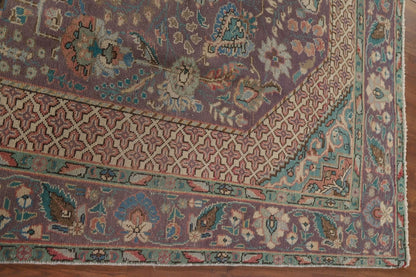 Dusty Mauve and Teal Intricate Floral Medallion Heriz Serapi Traditional 8x10 Hand Knotted Wool Area Rug