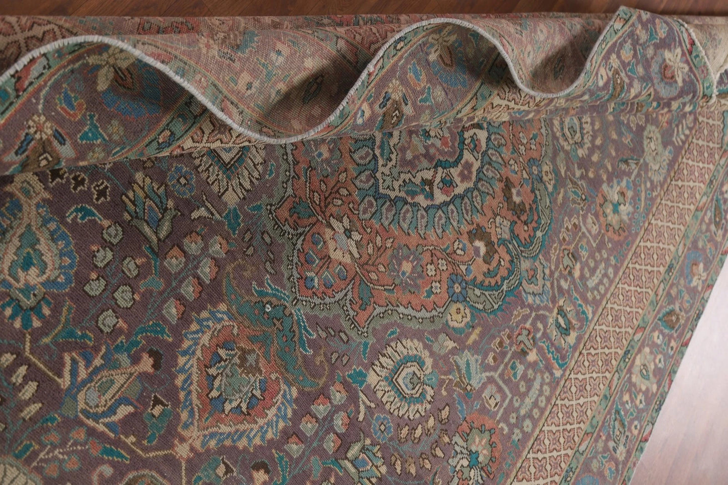 Dusty Mauve and Teal Intricate Floral Medallion Heriz Serapi Traditional 8x10 Hand Knotted Wool Area Rug