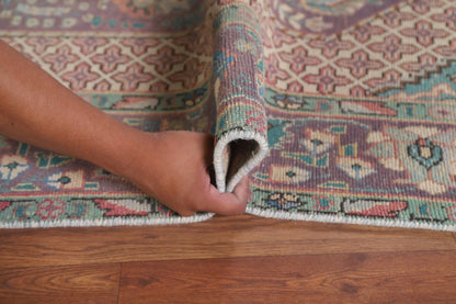 Dusty Mauve and Teal Intricate Floral Medallion Heriz Serapi Traditional 8x10 Hand Knotted Wool Area Rug