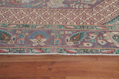 Dusty Mauve and Teal Intricate Floral Medallion Heriz Serapi Traditional 8x10 Hand Knotted Wool Area Rug
