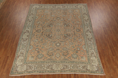 Antique Oushak All-Over Floral Scroll Caramel and Ivory Hand Knotted 8x10 Wool Area Rug