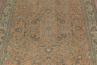 Antique Oushak All-Over Floral Scroll Caramel and Ivory Hand Knotted 8x10 Wool Area Rug