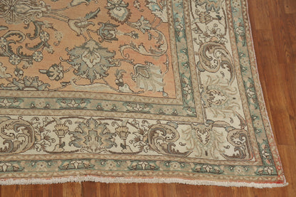Antique Oushak All-Over Floral Scroll Caramel and Ivory Hand Knotted 8x10 Wool Area Rug