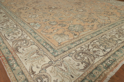 Antique Oushak All-Over Floral Scroll Caramel and Ivory Hand Knotted 8x10 Wool Area Rug