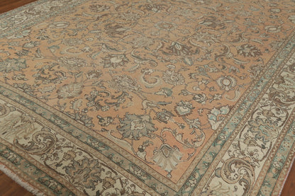 Antique Oushak All-Over Floral Scroll Caramel and Ivory Hand Knotted 8x10 Wool Area Rug