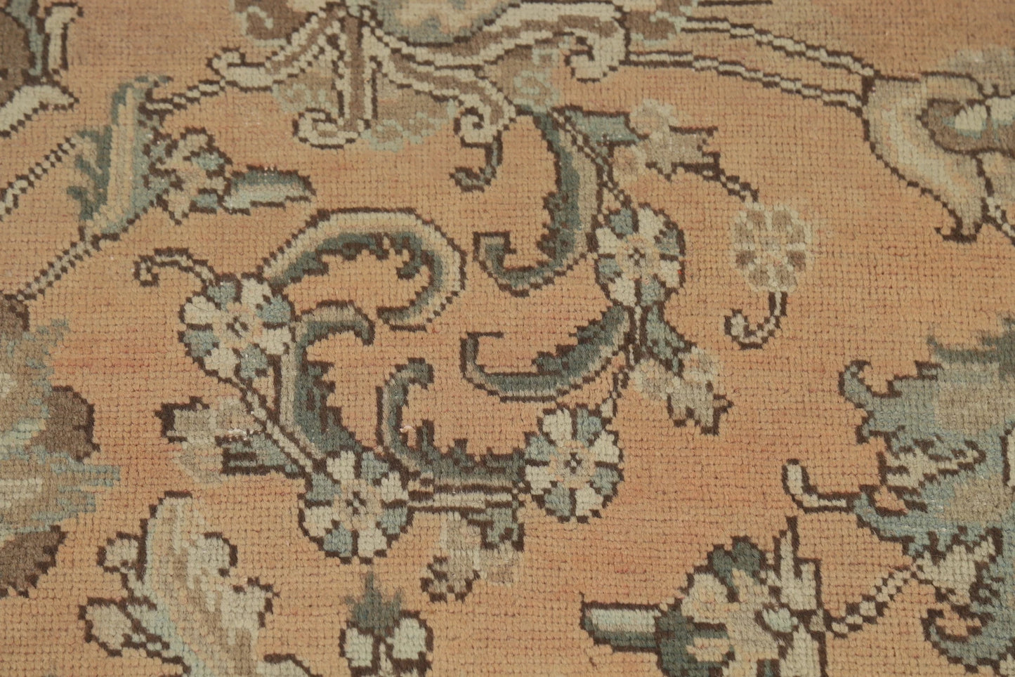 Antique Oushak All-Over Floral Scroll Caramel and Ivory Hand Knotted 8x10 Wool Area Rug