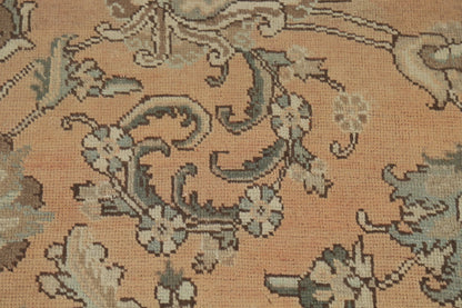 Antique Oushak All-Over Floral Scroll Caramel and Ivory Hand Knotted 8x10 Wool Area Rug