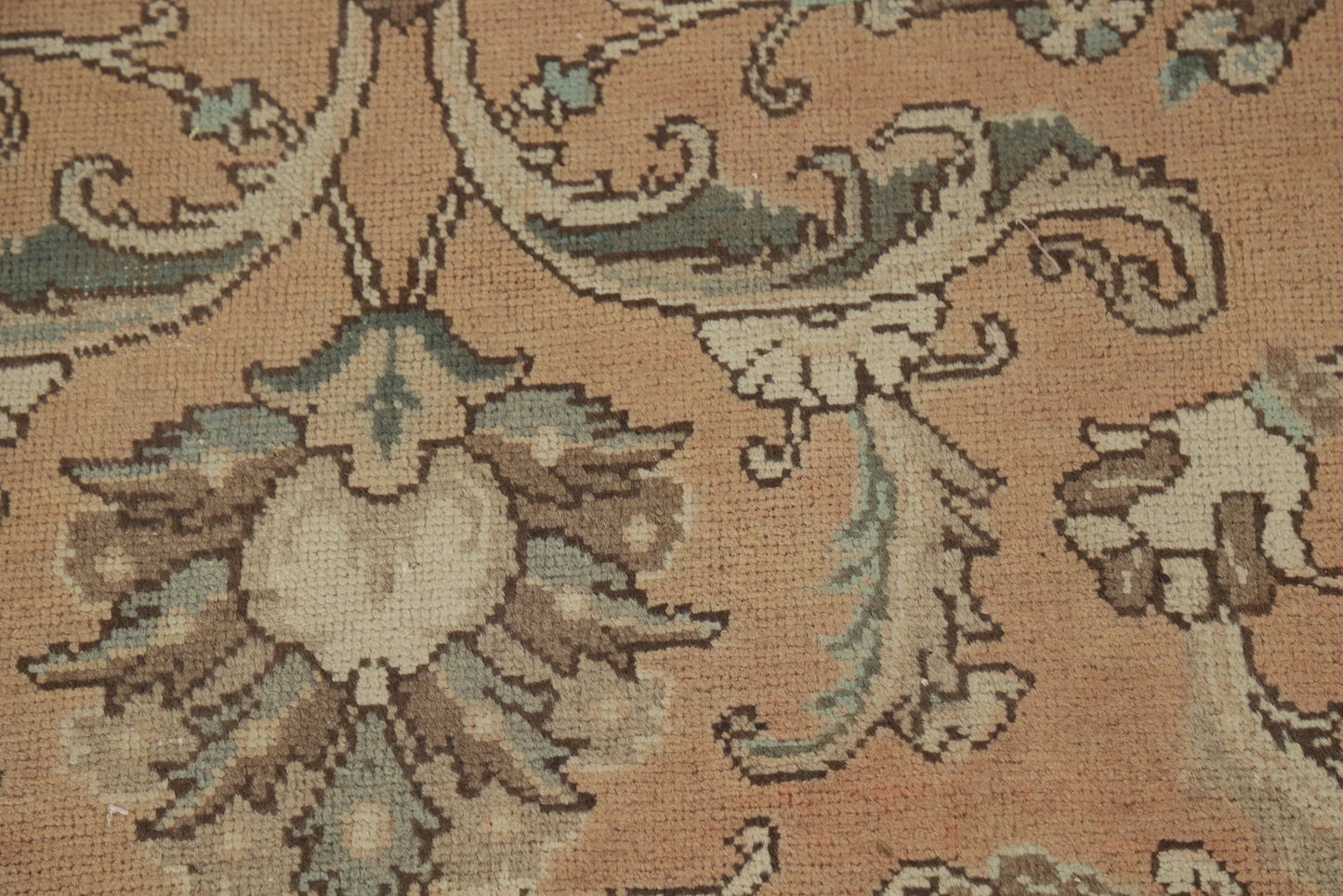 Antique Oushak All-Over Floral Scroll Caramel and Ivory Hand Knotted 8x10 Wool Area Rug