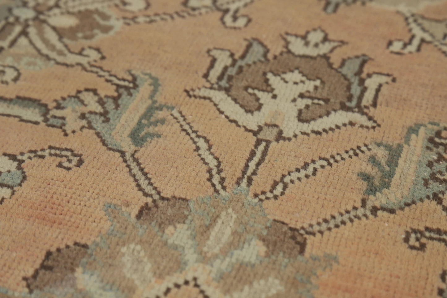 Antique Oushak All-Over Floral Scroll Caramel and Ivory Hand Knotted 8x10 Wool Area Rug