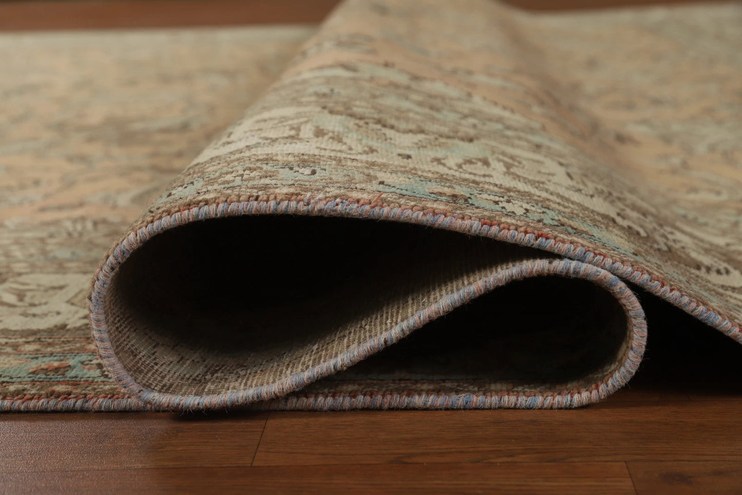 Antique Oushak All-Over Floral Scroll Caramel and Ivory Hand Knotted 8x10 Wool Area Rug