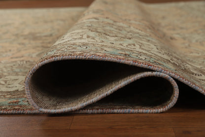 Antique Oushak All-Over Floral Scroll Caramel and Ivory Hand Knotted 8x10 Wool Area Rug