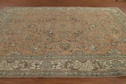 Antique Oushak All-Over Floral Scroll Caramel and Ivory Hand Knotted 8x10 Wool Area Rug