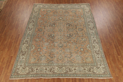 Antique Oushak All-Over Floral Scroll Caramel and Ivory Hand Knotted 8x10 Wool Area Rug