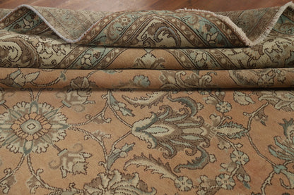 Antique Oushak All-Over Floral Scroll Caramel and Ivory Hand Knotted 8x10 Wool Area Rug