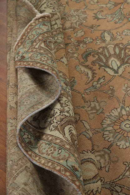 Antique Oushak All-Over Floral Scroll Caramel and Ivory Hand Knotted 8x10 Wool Area Rug
