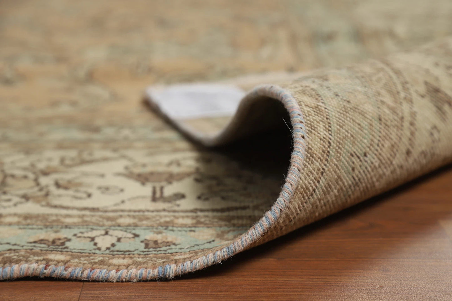 Antique Oushak All-Over Floral Scroll Caramel and Ivory Hand Knotted 8x10 Wool Area Rug