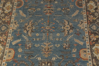 All-Over Floral Scroll Oushak Steel Blue and Dark Brown Bold Traditional 8x10 Hand Knotted Wool Area Rug