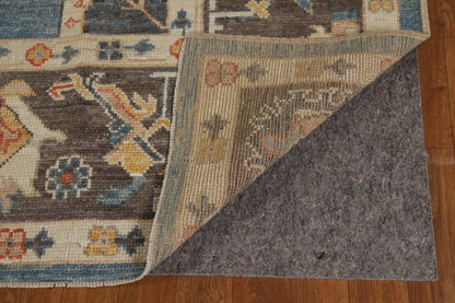 All-Over Floral Scroll Oushak Steel Blue and Dark Brown Bold Traditional 8x10 Hand Knotted Wool Area Rug